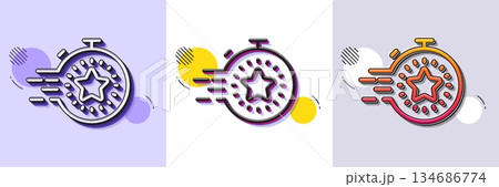 Timer line icon. Halftone dotted pattern. Gradient icon with grain shadow. Time management sign. Stopwatch with star symbol. Line timer icon. Various designs. Vector 134686774