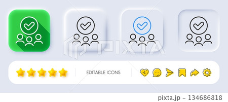 Approved group line icon. Neumorphic, Flat shadow, 3d buttons. Accepted team sign. Human resources symbol. Line approved group icon. Social media icons. Vector Approved group line icon. Neumorphic, Flat shadow, 3d buttons. Accepted team sign. Human resources symbol. Line approved group icon. Social media icons. Vector 134686818
