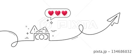 Fraud line icon. Continuous line with share plane. Money bribe crime sign. Cash corrupt symbol. Hearts rate review in speech bubble. Fraud single line ribbon. Loop curve pattern. Vector 134686832