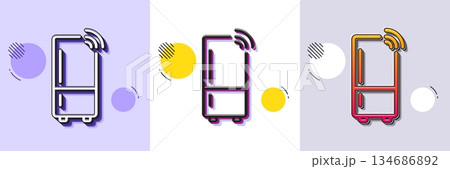 Refrigerator with wifi function line icon. Halftone dotted pattern. Gradient icon with grain shadow. Fridge sign. Freezer storage symbol. Line refrigerator icon. Various designs. Vector 134686892