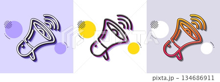 Megaphone line icon. Halftone dotted pattern. Gradient icon with grain shadow. Offer loudspeaker sign. Sale promotion symbol. Line megaphone icon. Various designs. Vector 134686911