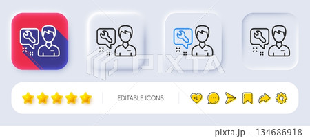 Spanner tool line icon. Neumorphic, Flat shadow, 3d buttons. Repairman service sign. Fix instruments symbol. Line repairman icon. Social media icons. Vector 134686918