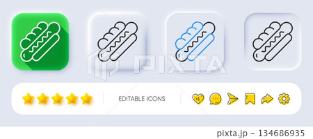 Hotdog line icon. Neumorphic, Flat shadow, 3d buttons. Fast food sign. Sausage sandwich symbol. Line hotdog icon. Social media icons. Vector Hotdog line icon. Neumorphic, Flat shadow, 3d buttons. Fast food sign. Sausage sandwich symbol. Line hotdog icon. Social media icons. Vector 134686935