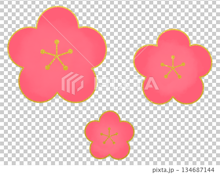 Gold-rimmed Plum Blossom Tricycle Set | Japanese-style New Year and Setsubun Decorations (Pink) 134687144