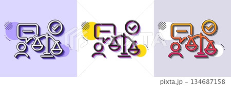 Lawyer line icon. Halftone dotted pattern. Gradient icon with grain shadow. Court judge sign. Justice scale symbol. Line lawyer icon. Various designs. Vector 134687158