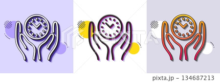 Safe time line icon. Halftone dotted pattern. Gradient icon with grain shadow. Clock sign. Office management symbol. Line safe time icon. Various designs. Vector 134687213