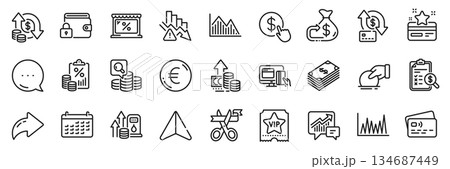 Loyalty card, Online payment and Market line icons pack. Share, Message, Paper plane icons. Investment graph, Accounting, Cashback web icon. Donate, Line graph, Lock pictogram. Vector Loyalty card, Online payment and Market line icons pack. Share, Message, Paper plane icons. Investment graph, Accounting, Cashback web icon. Donate, Line graph, Lock pictogram. Vector 134687449