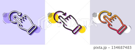 Rotation gesture line icon. Halftone dotted pattern. Gradient icon with grain shadow. Slide arrow sign. Swipe action symbol. Line rotation gesture icon. Various designs. Vector 134687483