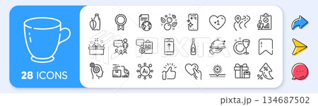 Thoughts, Reward and Smartphone clean line icons. Interest rate, AI generate, Inflation icons. Pack of Present box, Food delivery, Road icon. No sun, Clipboard, Surprise package pictogram. Vector 134687502