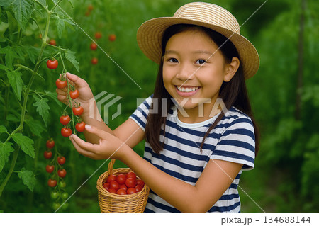 ミニトマトの収穫 134688144