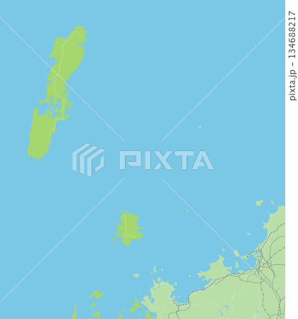 日本の長崎県の対馬と隣接する都道府県を含む、緑色のシンプルなロードマップ 日本の長崎県の対馬と隣接する都道府県を含む、緑色のシンプルなロードマップ 134688217