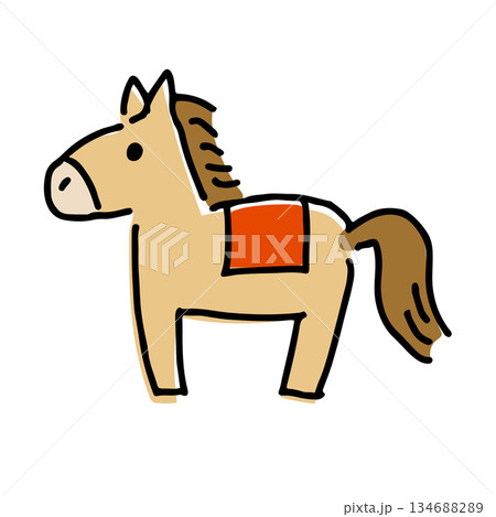 シンプルでかわいい手描き風の馬の線画イラスト（午年・2026年）の