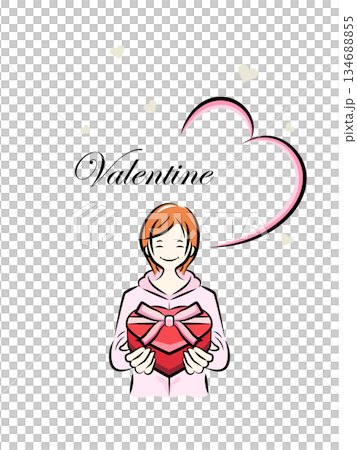 ハート型のプレゼントを手渡して告白する女性｜バレンタインチョコレート 134688855