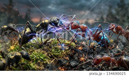 Ant Colony in Wet Forest Ground 134690025