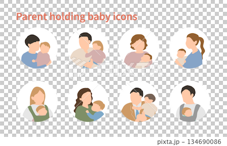 Icon set of parents holding a baby 134690086