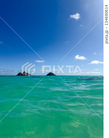 ハワイ ラニカイビーチ 白い砂浜と透明な海 青空 南国 風景 ハワイ ラニカイビーチ 白い砂浜と透明な海 青空 南国 風景 134690614