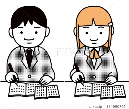 高校生男女 勉強中 134690765