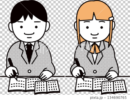 高校生男女 勉強中 134690765