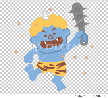 藍色惡魔和豆子的插圖 134690794