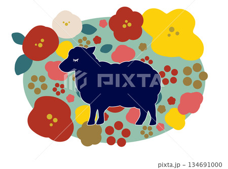 ひつじと花の北欧風年賀イラスト ひつじと花の北欧風年賀イラスト 134691000