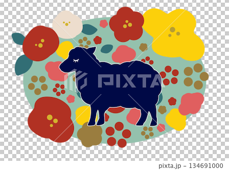 ひつじと花の北欧風年賀イラスト ひつじと花の北欧風年賀イラスト 134691000