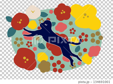 北歐風格的新年插畫，描繪了猴子和鮮花。 134691001