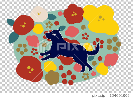 いぬと花の北欧風年賀イラスト 134691003