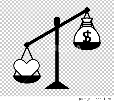愛と富を比較・価値観や優先順位を表現・愛とお金の天秤アイコン 134691076