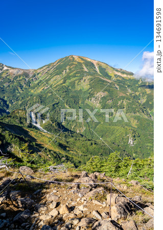 天狗ノ庭（白馬大池への登山道）から見る雪倉岳　蓮華温泉～北アルプス白馬岳縦走登山 134691598