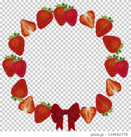 【草莓絲帶邊框】手工刺繡插畫素材 【草莓絲帶邊框】手工刺繡插畫素材 134692776