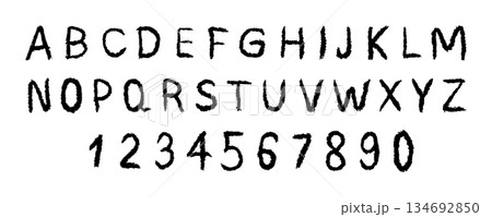 English alphabet crayon. Unique typescript font with pencil drawn. Chalk or wax texture. Vector illustration 134692850