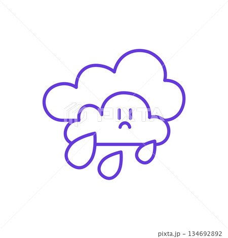 Rainy Weather Icon. Thin Line Illustration of Sad Cloud with Falling Raindrops, Pictogram of Rainy Day, Weather Forecast, Storm and Precipitation, Symbol of Gloomy Weather Condition. 134692892