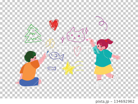 一幅兒童用蠟筆畫畫的插圖 134692962