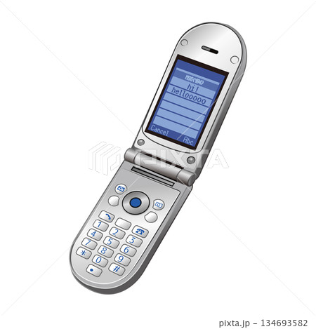 シルバーの角丸折り畳み式ガラケーのイラスト素材 シルバーの角丸折り畳み式ガラケーのイラスト素材 134693582