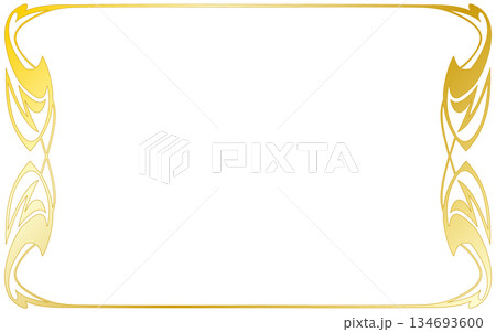 金色グラデーションのアールヌーボ手描き装飾枠。横位置。 134693600