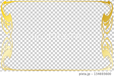 金色グラデーションのアールヌーボ手描き装飾枠。横位置。 134693600