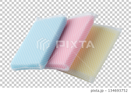 透明背景（png）にカラフルな食器洗い用のネットスポンジ 134693752
