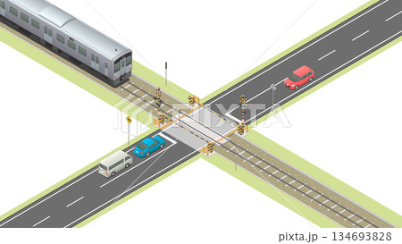 アイソメトリック図法で描いた閉じている踏切のイメージ[A]（無地） 134693828