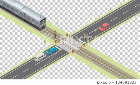 アイソメトリック図法で描いた閉じている踏切のイメージ[A]（無地） 134693828