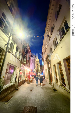 Antwerp, Antwerp, Belgium, September 9th, 2025, A Charming and Enchanting Night Alley Scene with 134693869