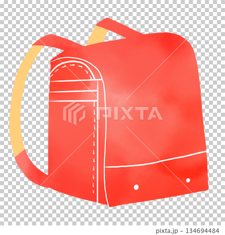 Watercolor style simple illustration of a red school bag, entrance ceremony/elementary school student icon 134694484