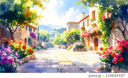 花と緑に囲まれた小さな広場 花と緑に囲まれた小さな広場 134694597