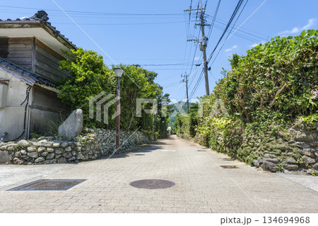 石垣の塀が続く下甑島の手打麓武家屋敷通り 134694968
