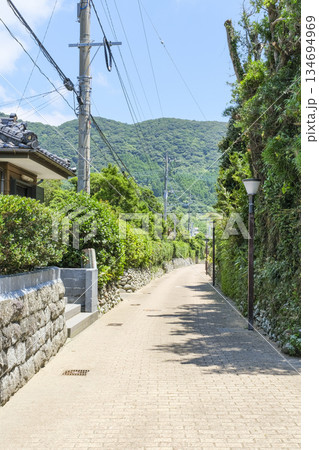 石垣の塀が続く下甑島の手打麓武家屋敷通り 134694969