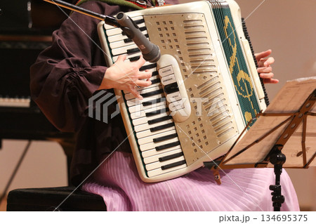 アコーディオンを演奏する女性 134695375