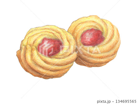 ラズベリージャムクッキー　水彩色鉛筆イラスト 134695565