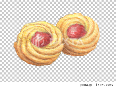 Raspberry jam cookies watercolor pencil illustration 134695565