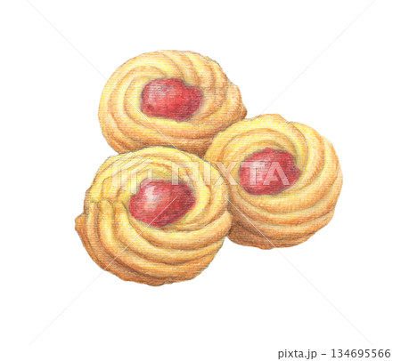 ラズベリージャムクッキー　水彩色鉛筆イラスト 134695566