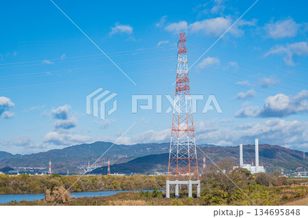 冬の淀川風景　大阪府高槻市　枚方市 134695848