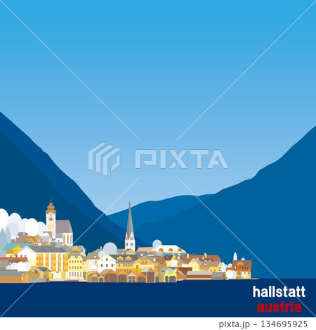 ハルシュタット　hallstatt　ザルツカンマ―グート　オーストリア　冬風景 134695925